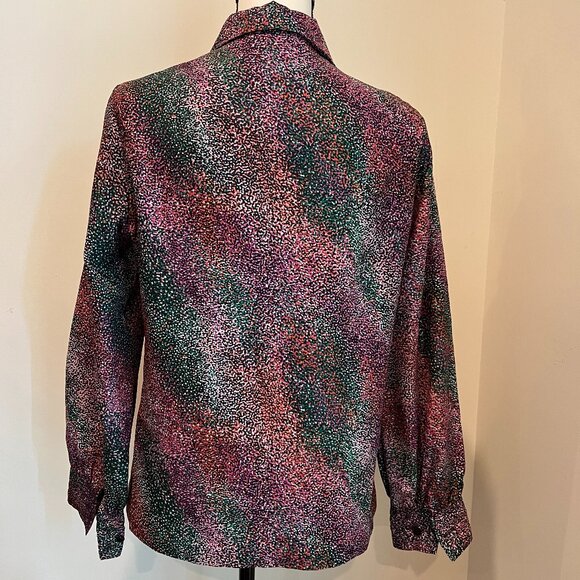 Vintage Black Vivid Floral Print Polyester Blouse by Personal Leslie Fay Size 12 - Picture 4 of 7